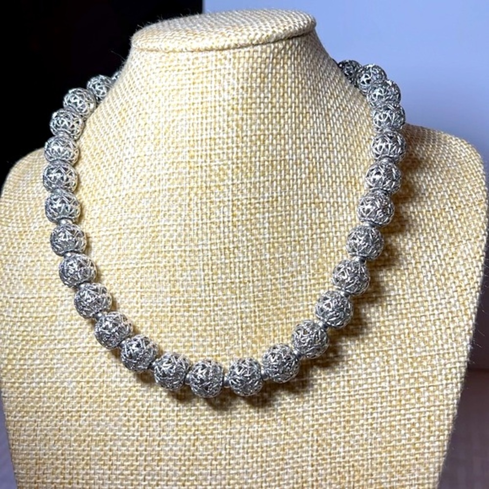 Vintage Monet Filigree Balls Necklace. Excellent condition. 17” Timeless piece.